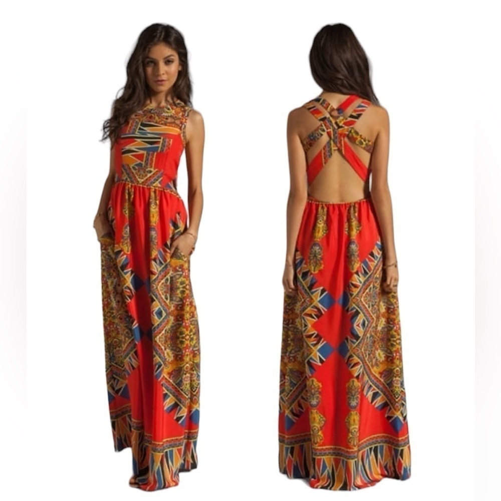 Lovers + Friends Kitty Cat Maxi Dress XS Pockets Tribal Boho Indie Festival - Picture 14 of 14